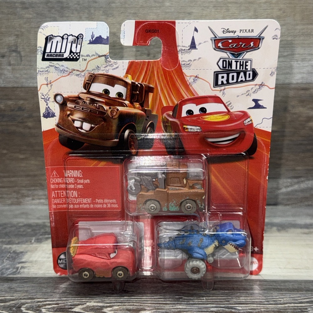 2022 DISNEY PIXAR CARS ON ROAD 3PACK MINI RACERS T-REX CAVE MCQUEEN & CAVE MATER